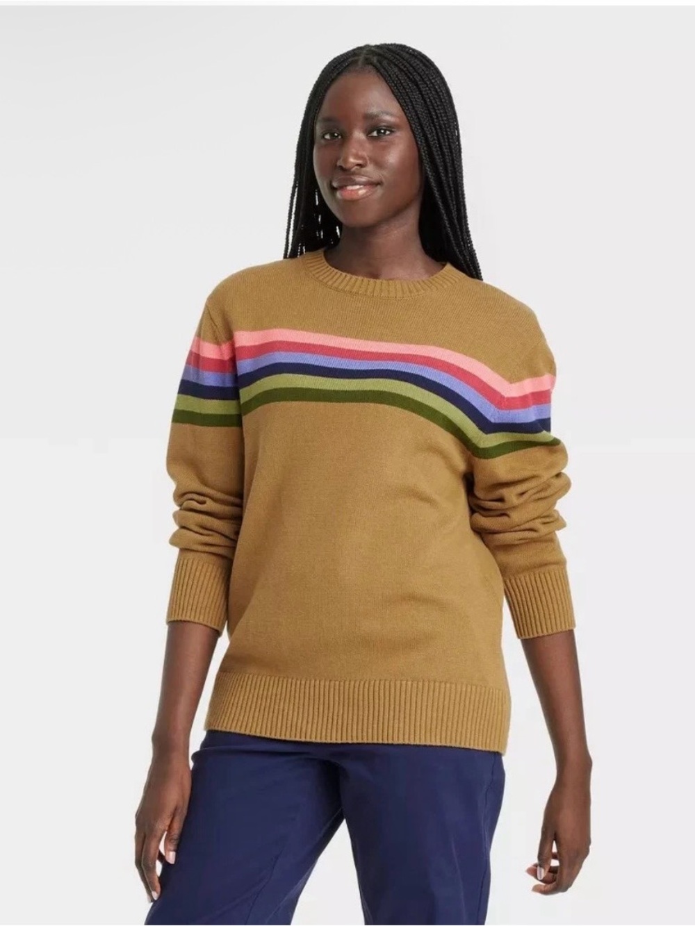 Unisex. The Houston White Adult Striped Crewneck Pullover Sweater NWT 100%cotton